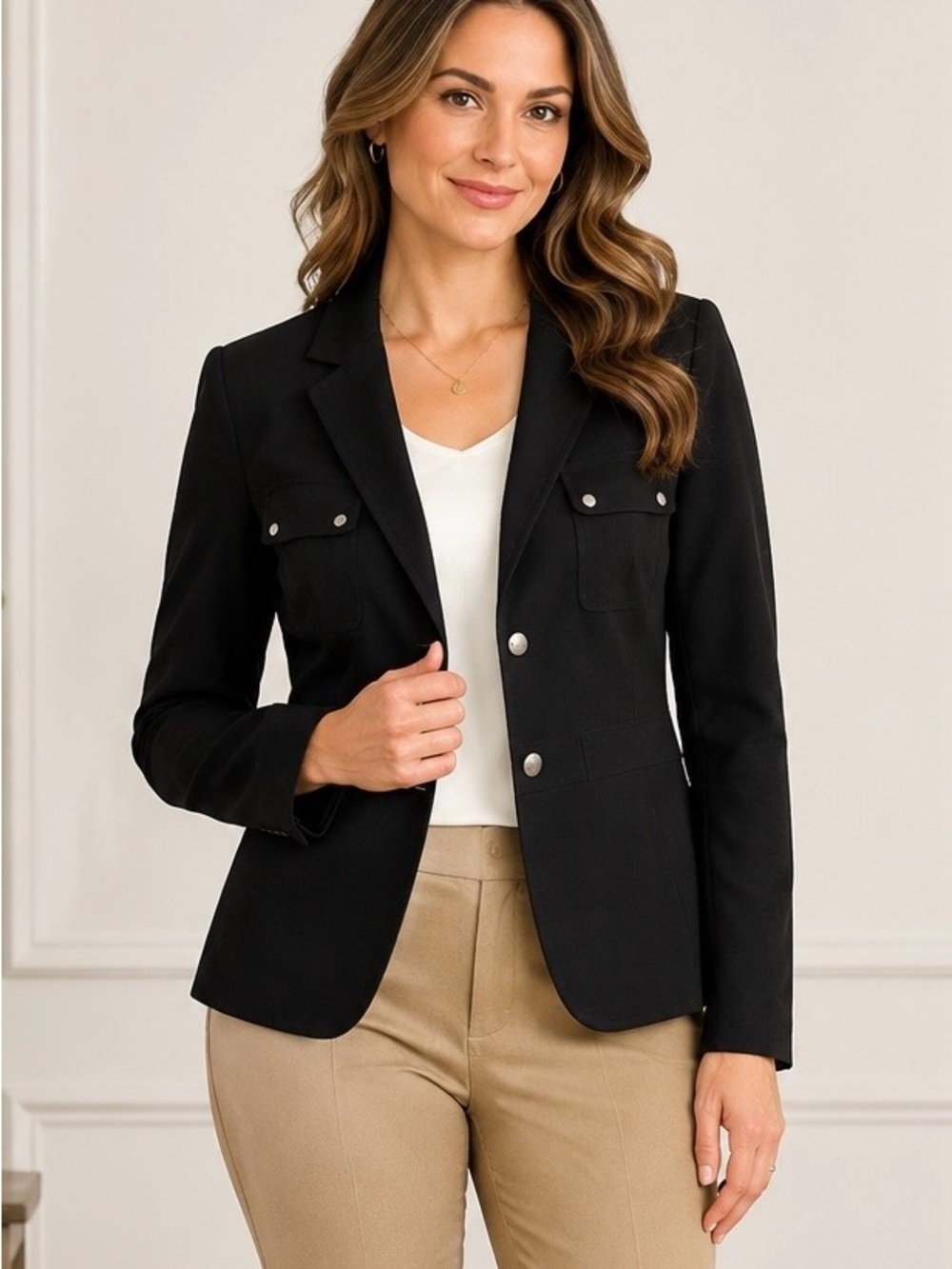 Stresa Blazer Size 8 Black Military Style Blazer Silver-Tone Hardware
